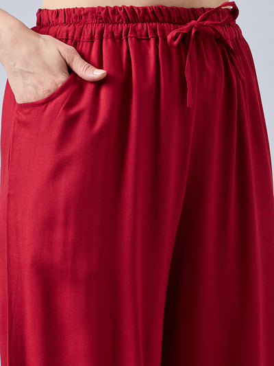 Red Embellished Palazzo