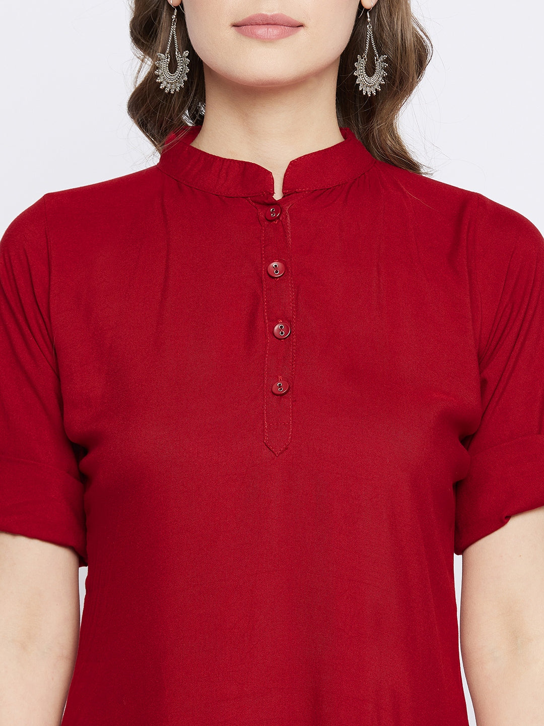 Maroon Solid Coloured Short Kurti - 32" length