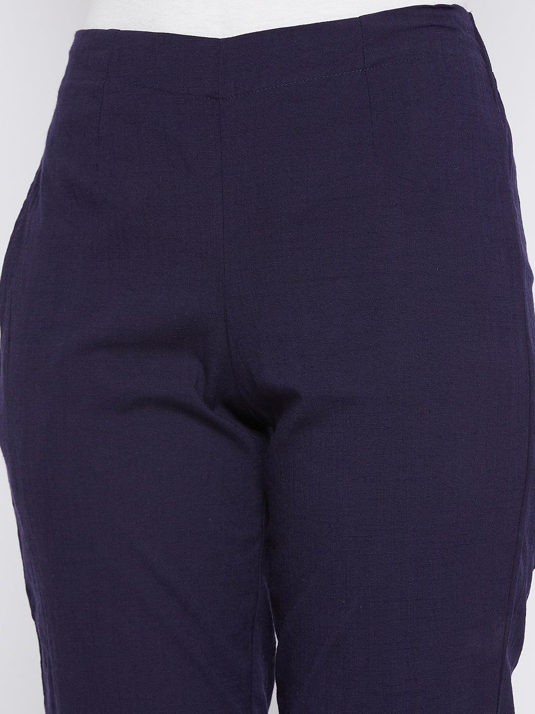 Navy Blue Embroidery Lace Cotton Lycra Pants