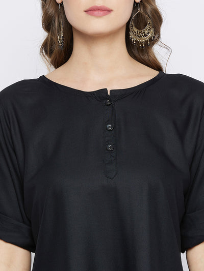 Black Solid Coloured Short Kurti - 32" Length