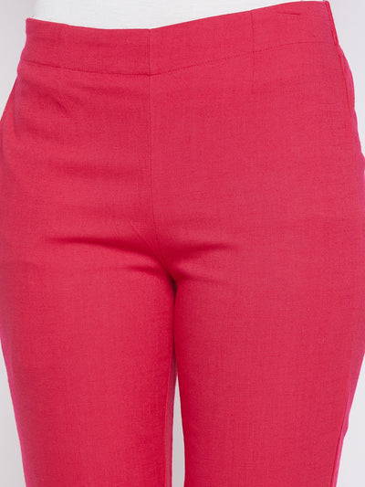 Pink Embroidery Lace Cotton Lycra Pants