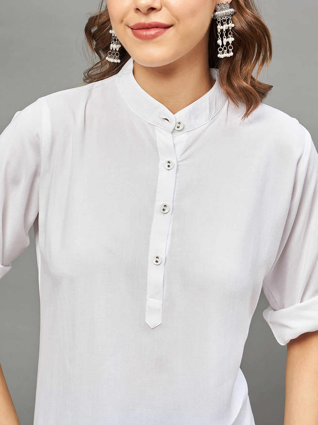 Bottle Green Solid Coloured Short Kurti - 32" Length