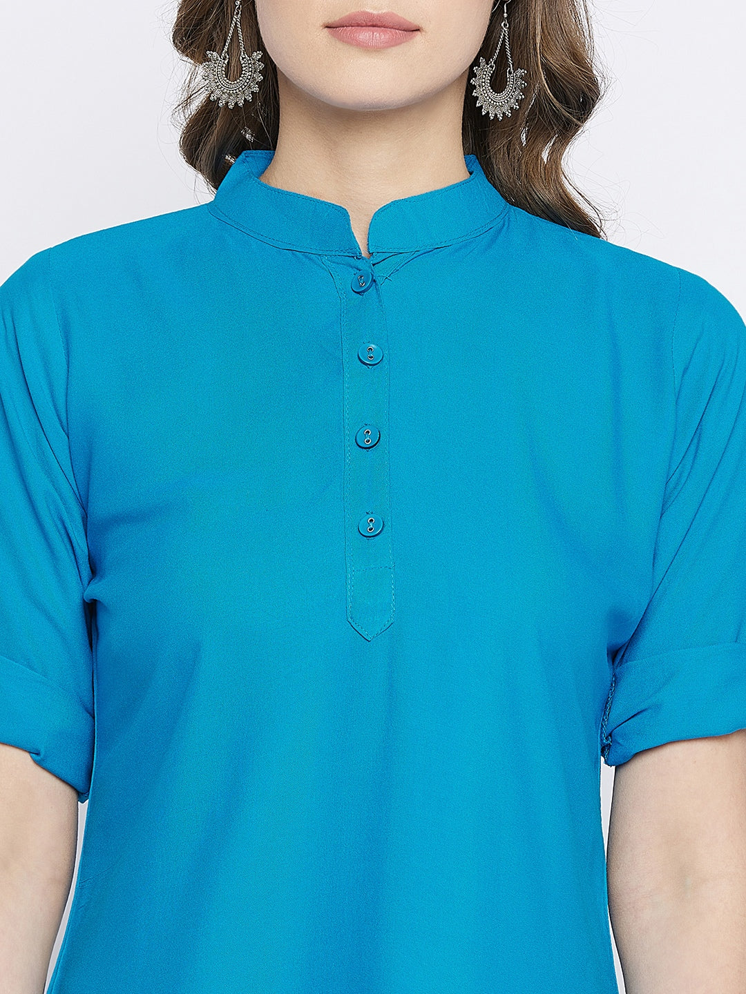 Sky Blue Solid Coloured Short Kurti - 32" Length