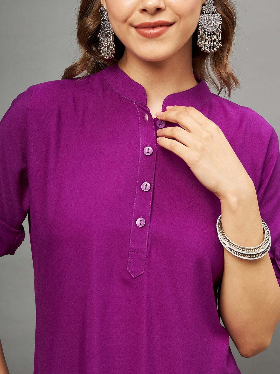 Purple Solid Coloured Short Kurti - 32" Length