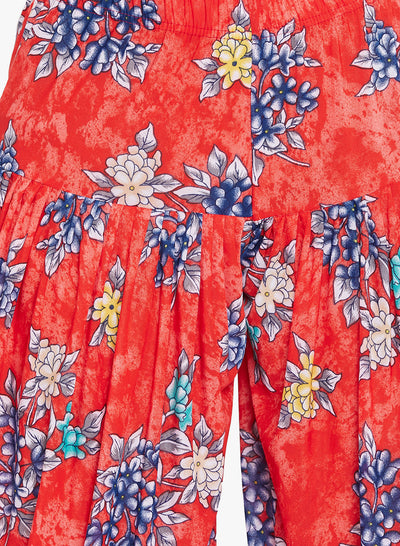 Floral Red Printed Dhoti