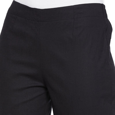 Black Embroidery Lace Cotton Lycra Pants