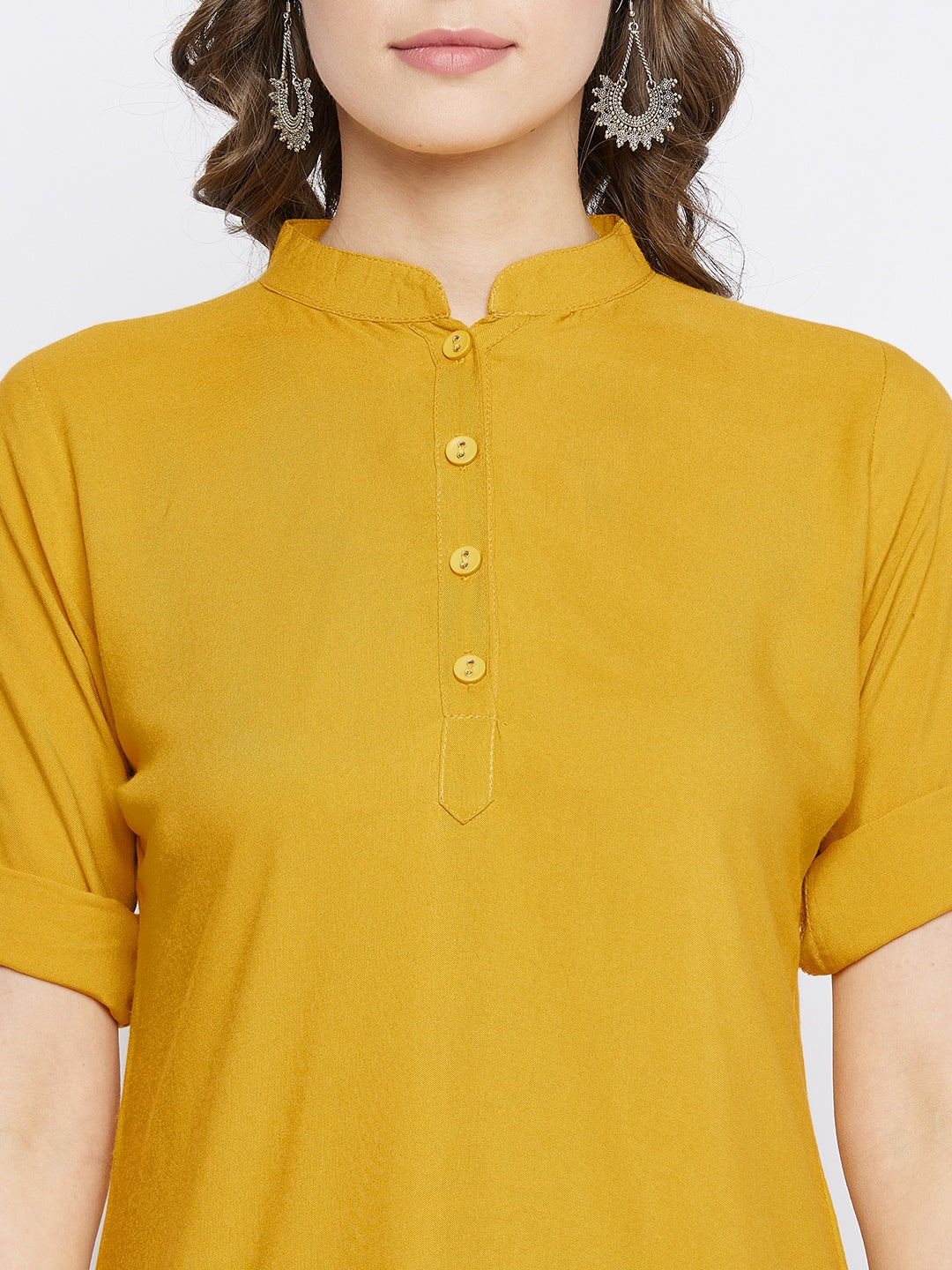 Mustard/Yellow Solid coloured short Kurti - 32" Length L