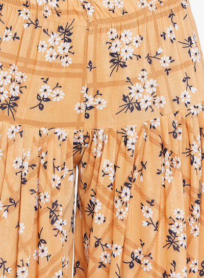 Peach Floral Printed Dhoti