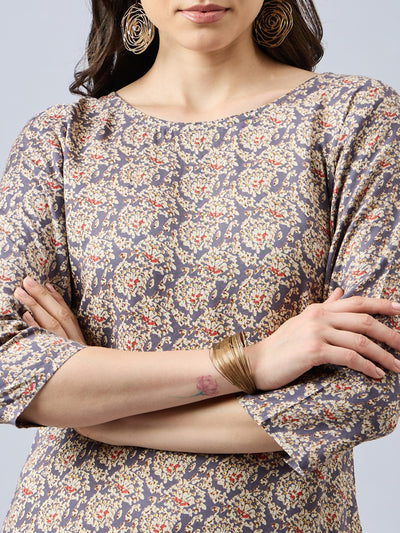 Women Floral Printed Round Neck Straight Kurta