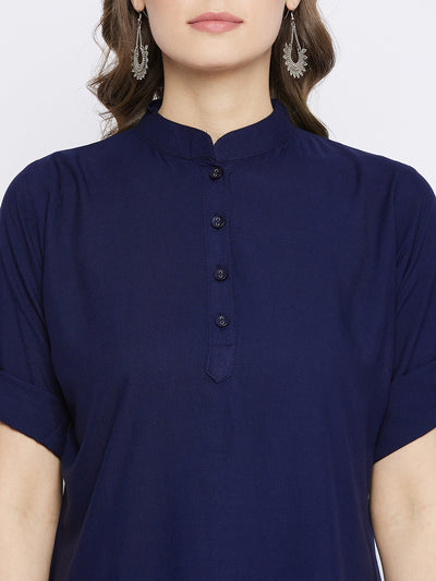Navy Blue Solid Coloured Short Kurti - 32" Length M