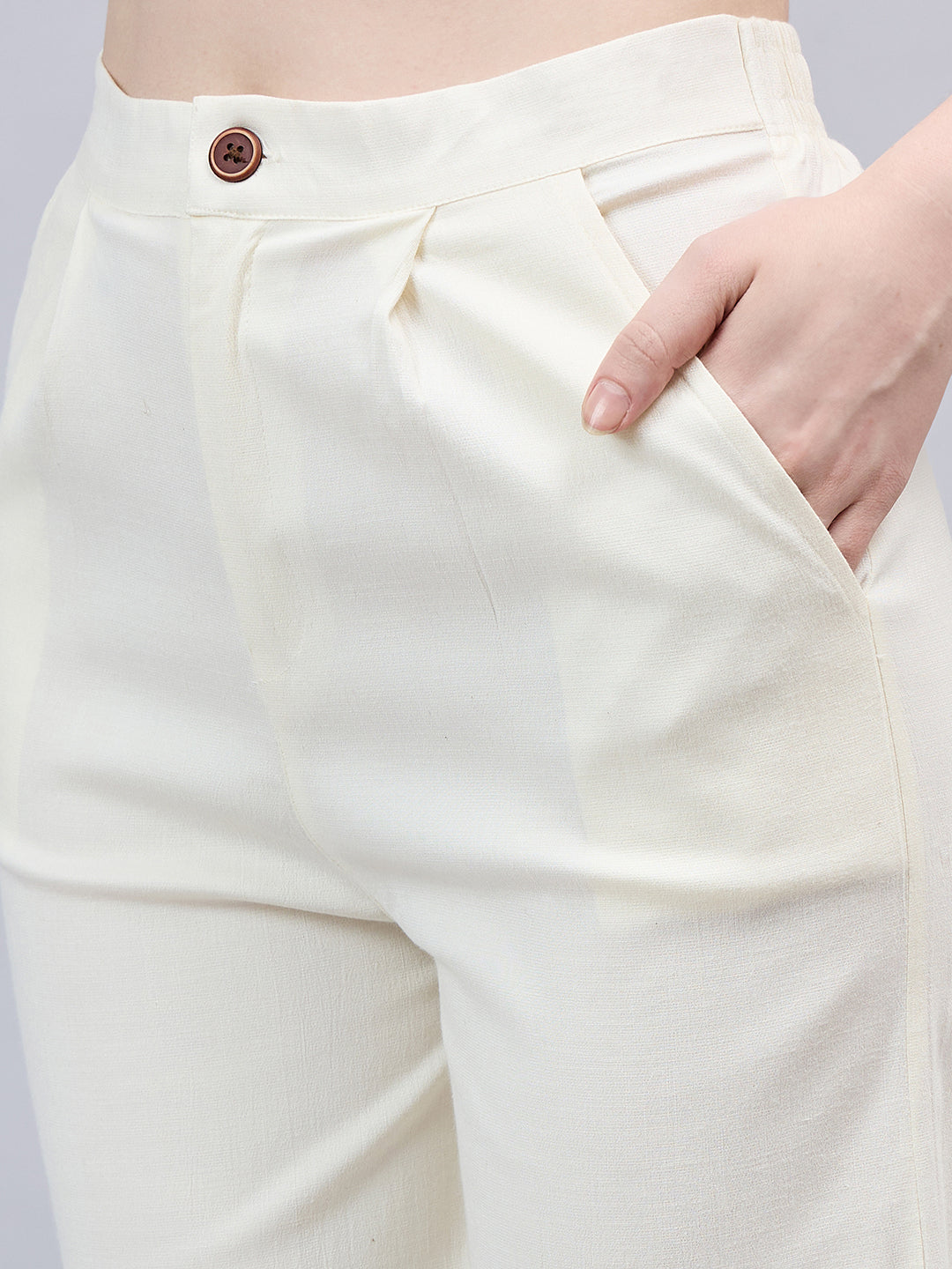 Cream Bell Bottom Pants