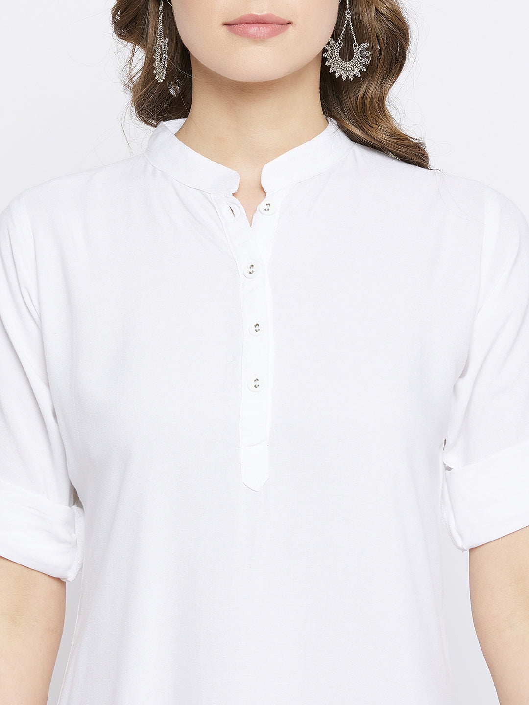 White Solid Coloured Short Kurti - 32" Length