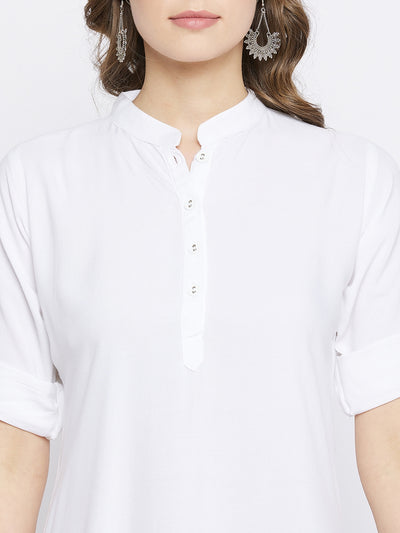 White Solid Coloured Short Kurti - 32" Length XL