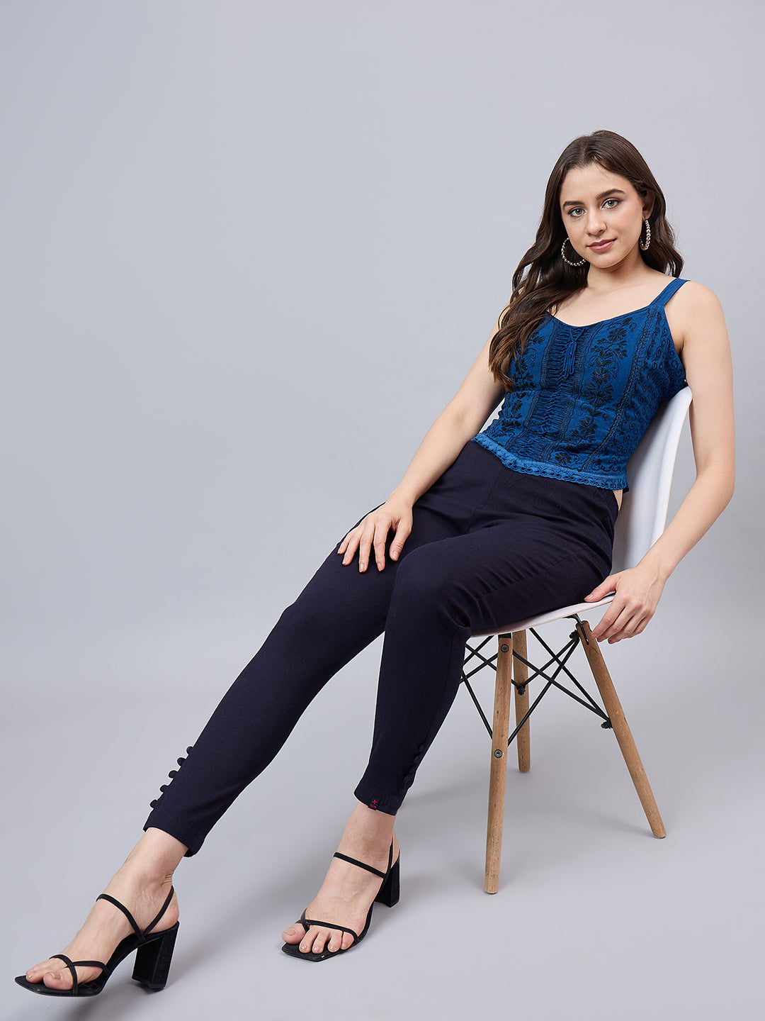 Navy Blue Regular Fit Potli Pants