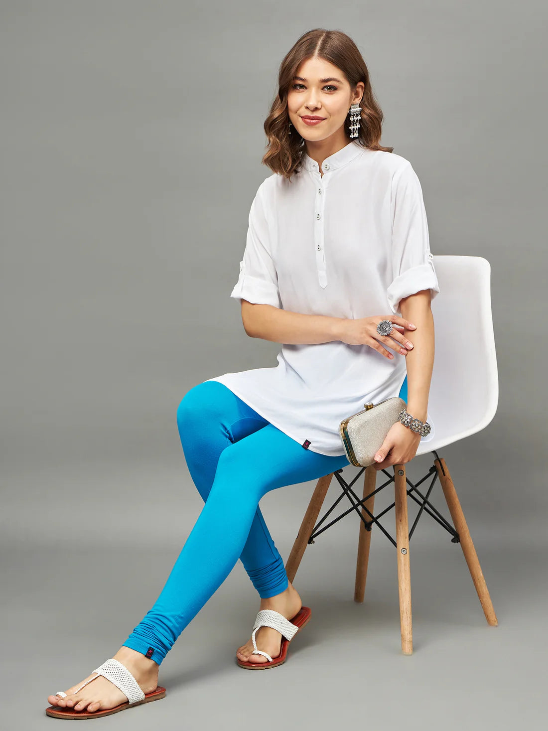 Sky Blue Viscose Ankle Legging XL blue