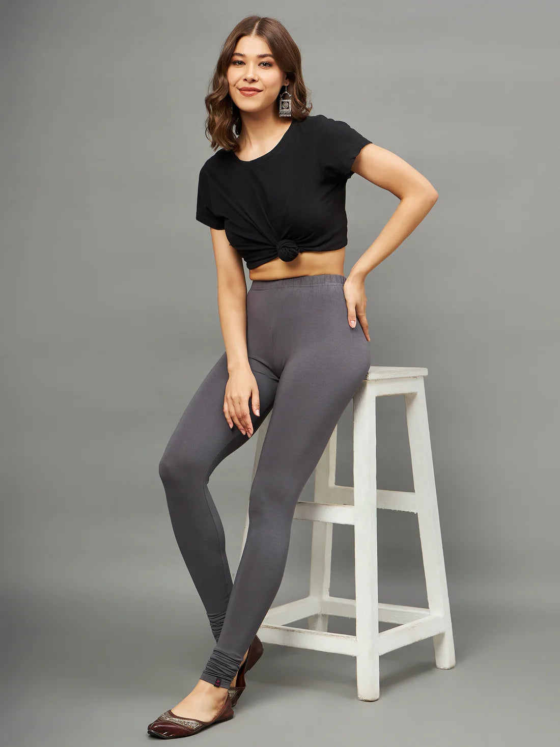 Dark Grey Viscose Ankle Legging