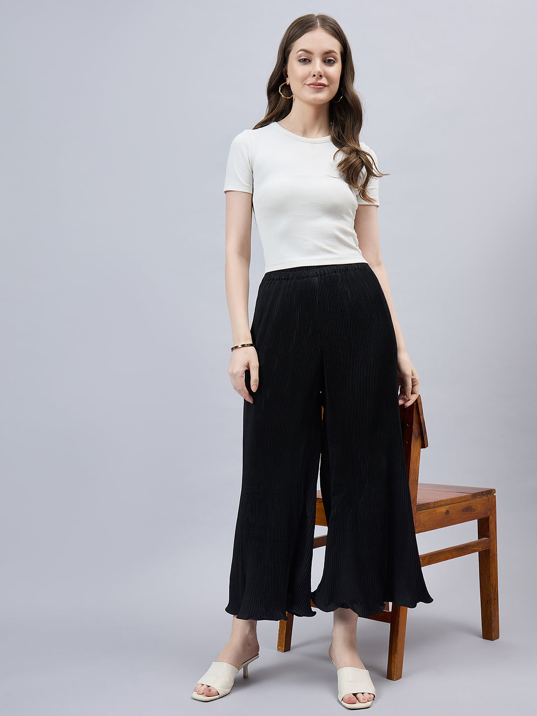 Black Pleated Chiffon Palazzo