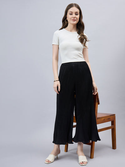 Black Pleated Chiffon Palazzo