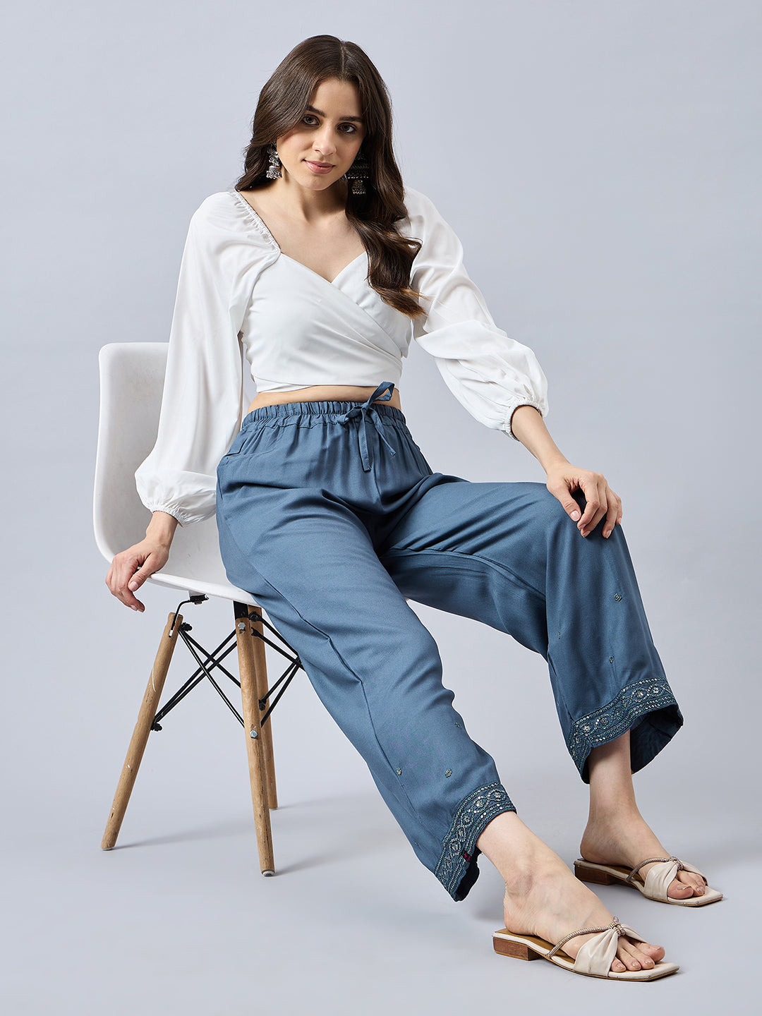 Grey Embellished Palazzo