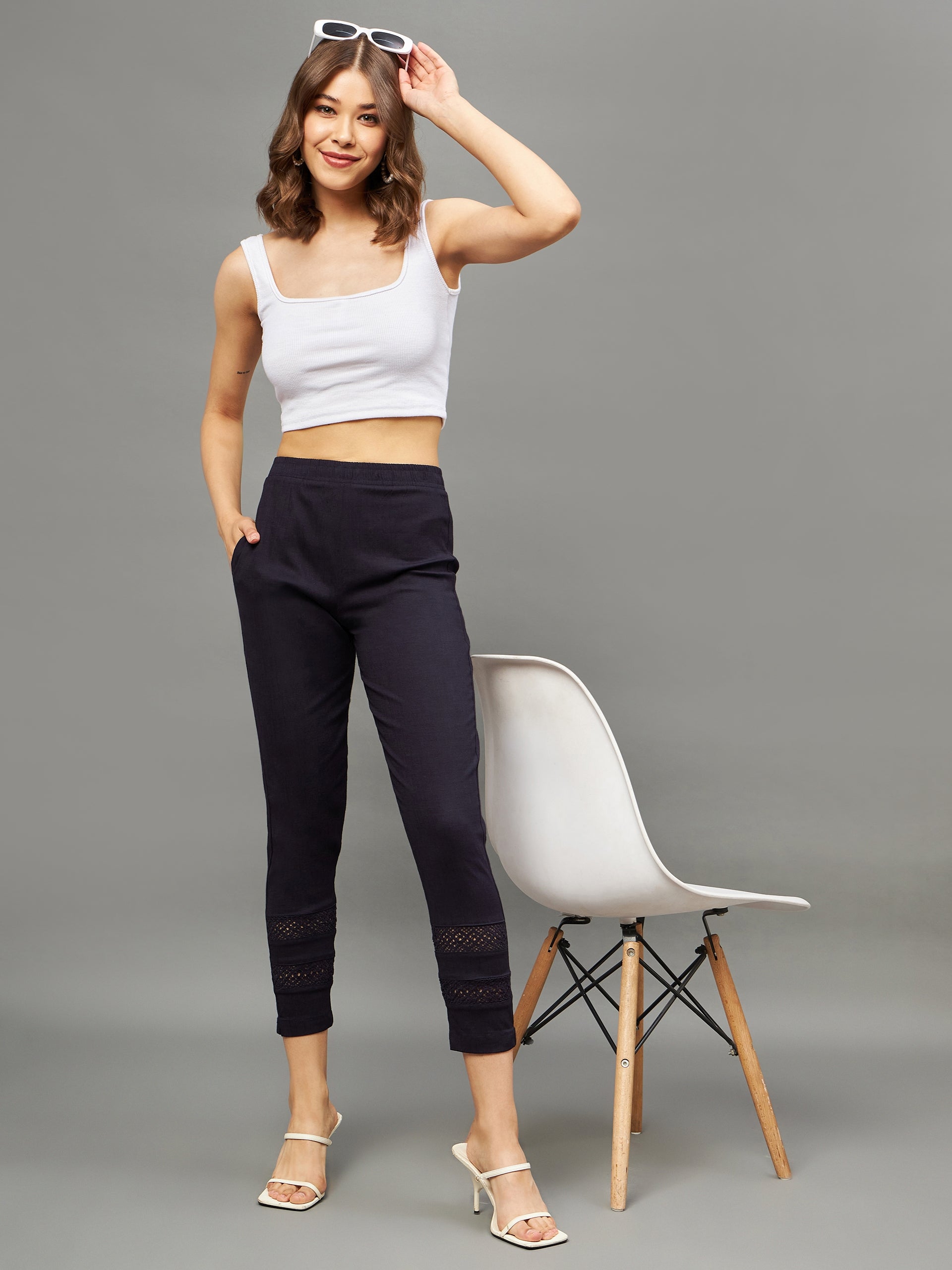 Navy Blue Double Lace Pants