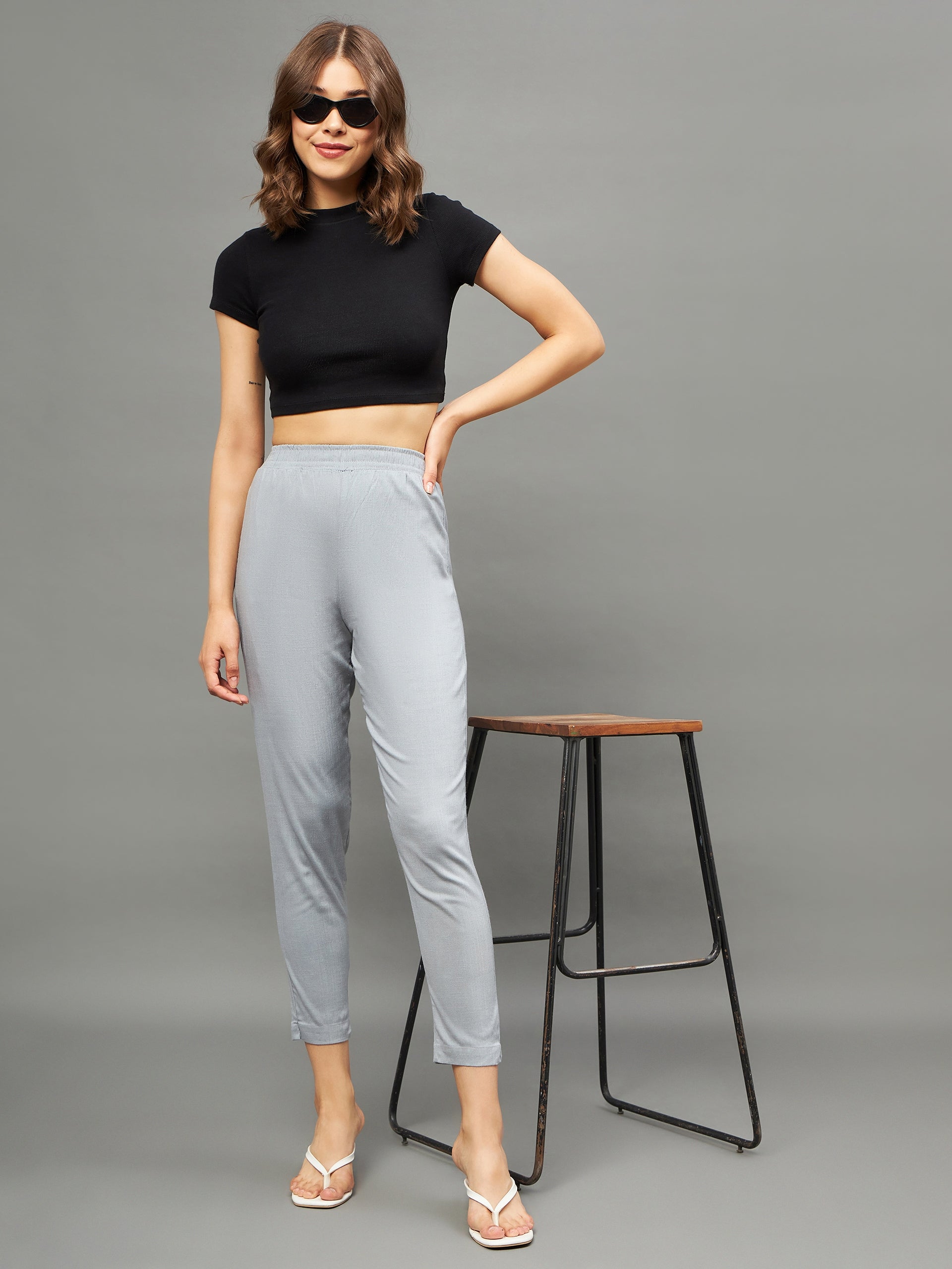 Grey Colour Straight Pant 3XL