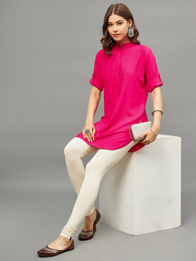 Bottle Green Solid Coloured Short Kurti - 32" Length