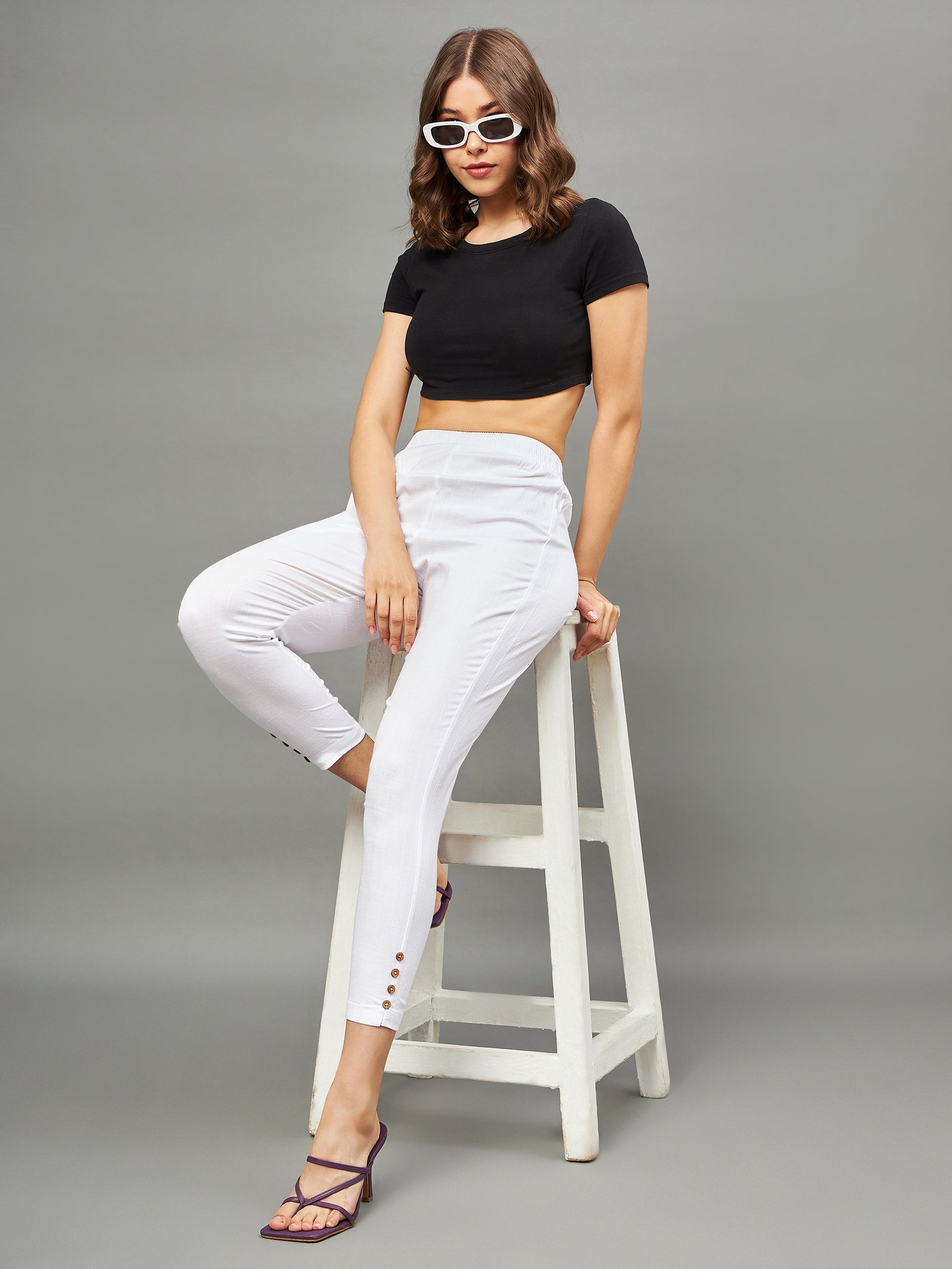 White Regular Fit Potli Pants
