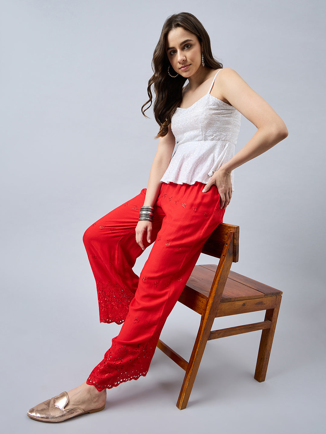 Red Chikankari Palazzo