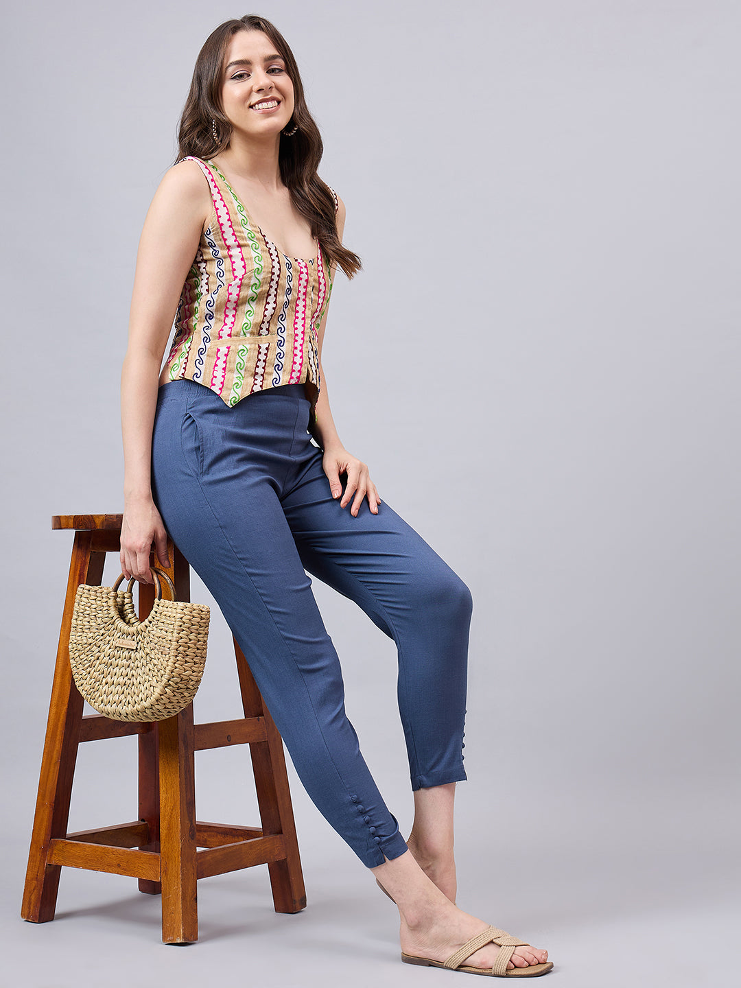 Grey Regular Fit Potli Pants