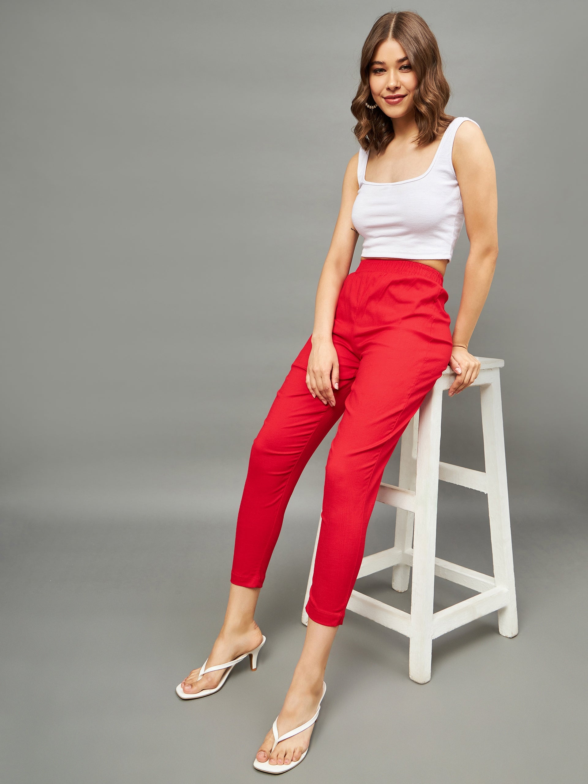 Red Colour Straight Pant