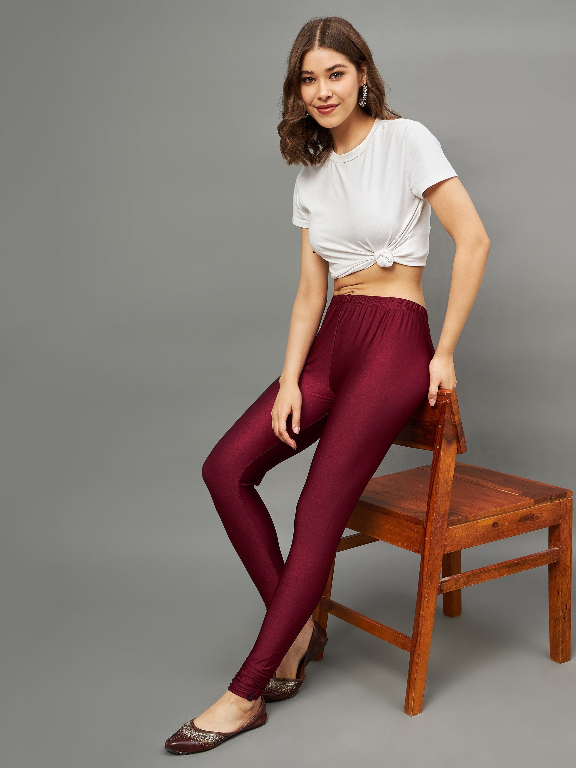 Maroon Metallic Leggings - Chudi Length