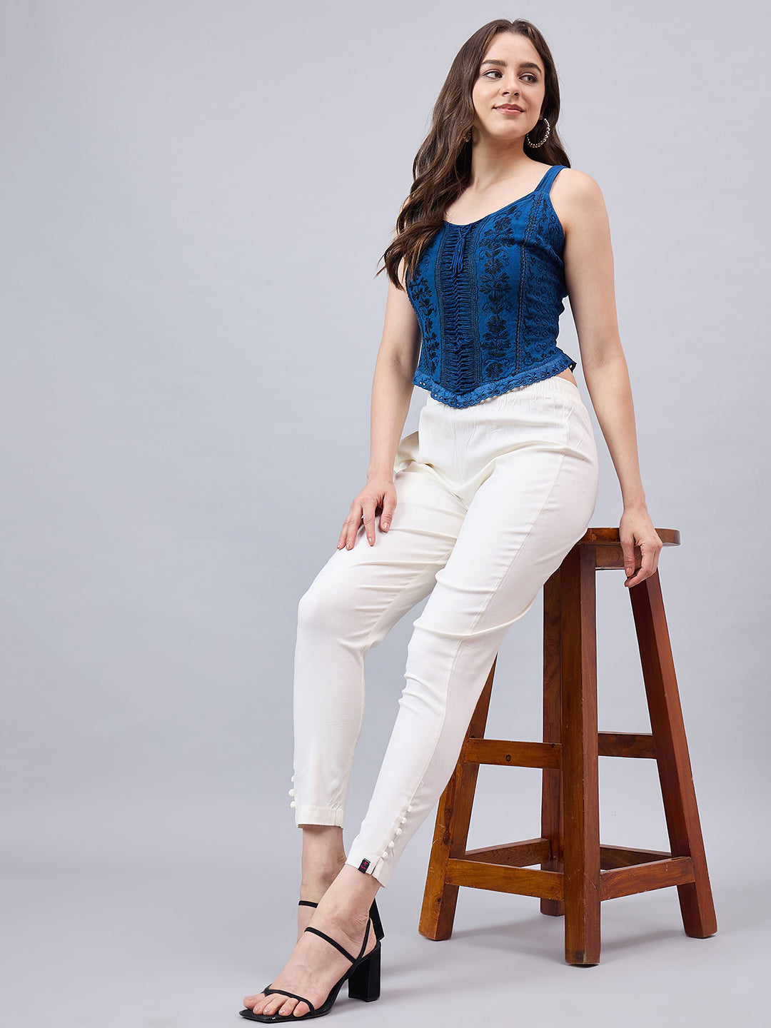 Cream Regular Fit Potli Pants