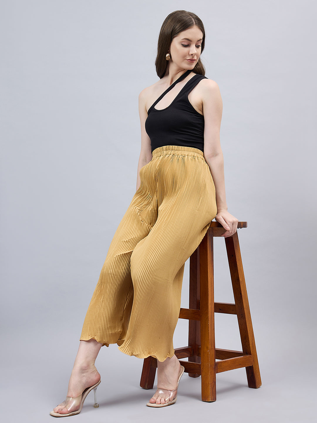 Gold Pleated Chiffon Palazzo