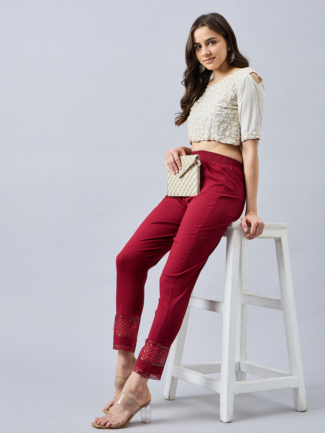 Maroon Sequin Lace Pants