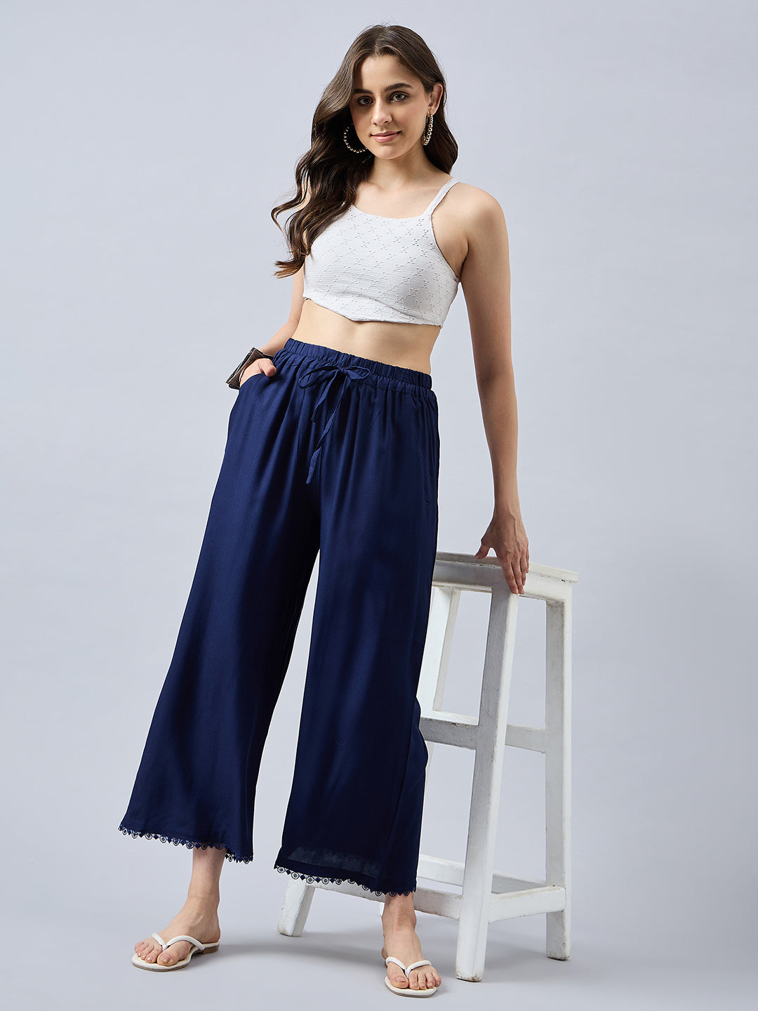 Navy Blue Lace Palazzos