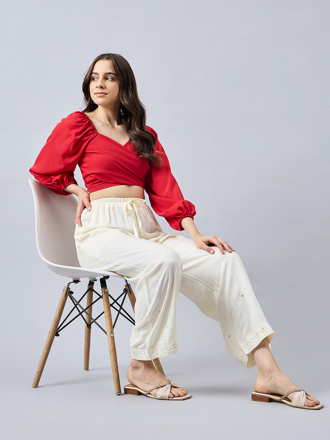 Off White Embellished Palazzo