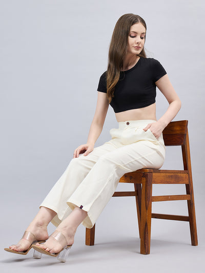 Cream Bell Bottom Pants