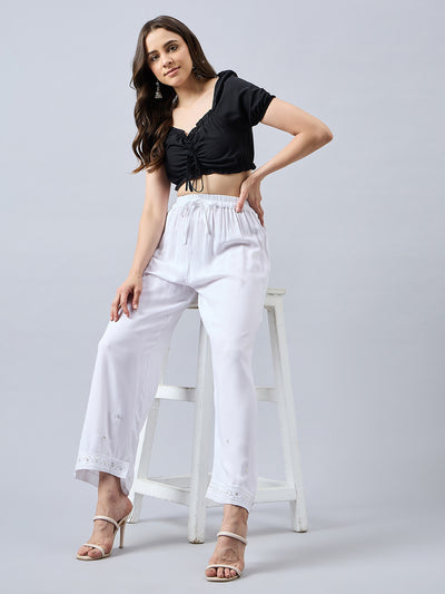 White Embellished Palazzo