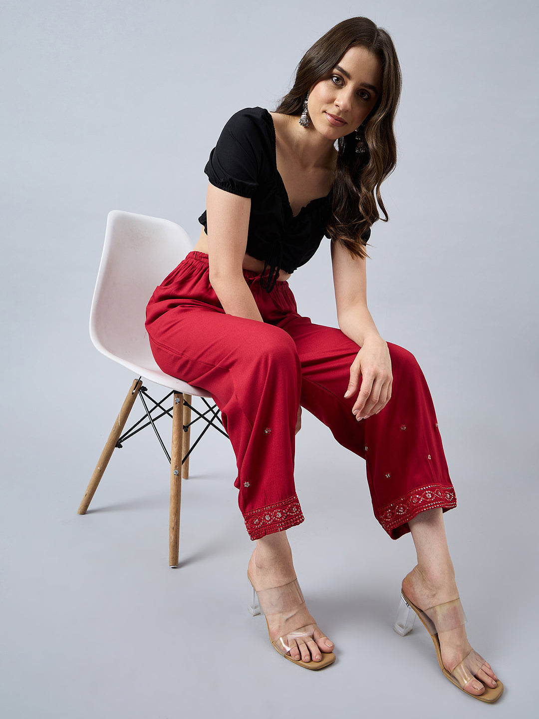 Red Embellished Palazzo