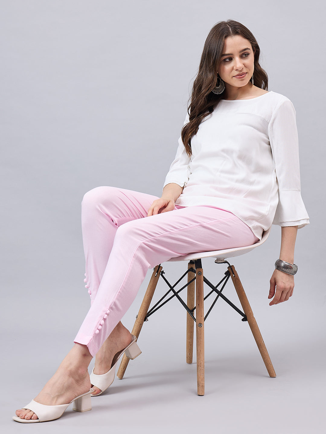 Baby Pink Regular Fit Potli Pants