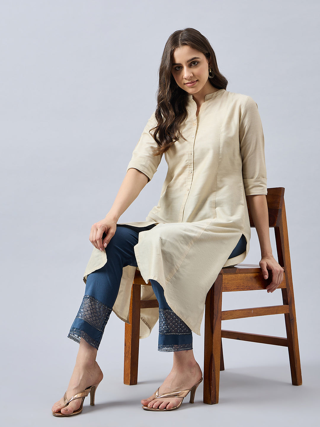 Grey Embroidery Cotton Lycra Pants