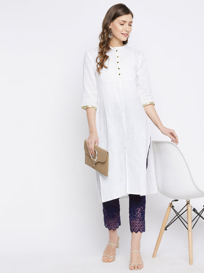 Navy Blue Embroidery Lace Cotton Lycra Pants