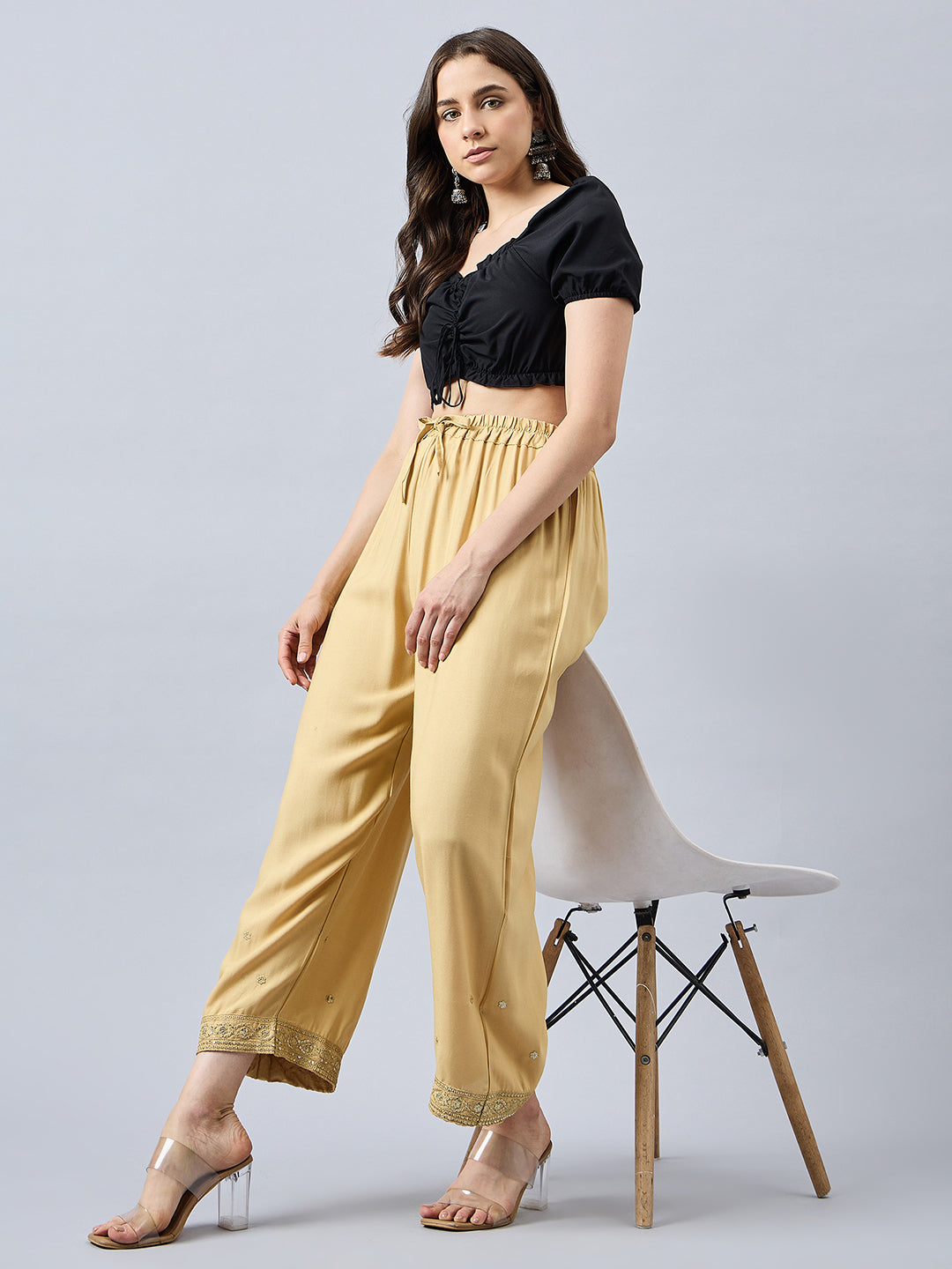 Beige Embellished Palazzo