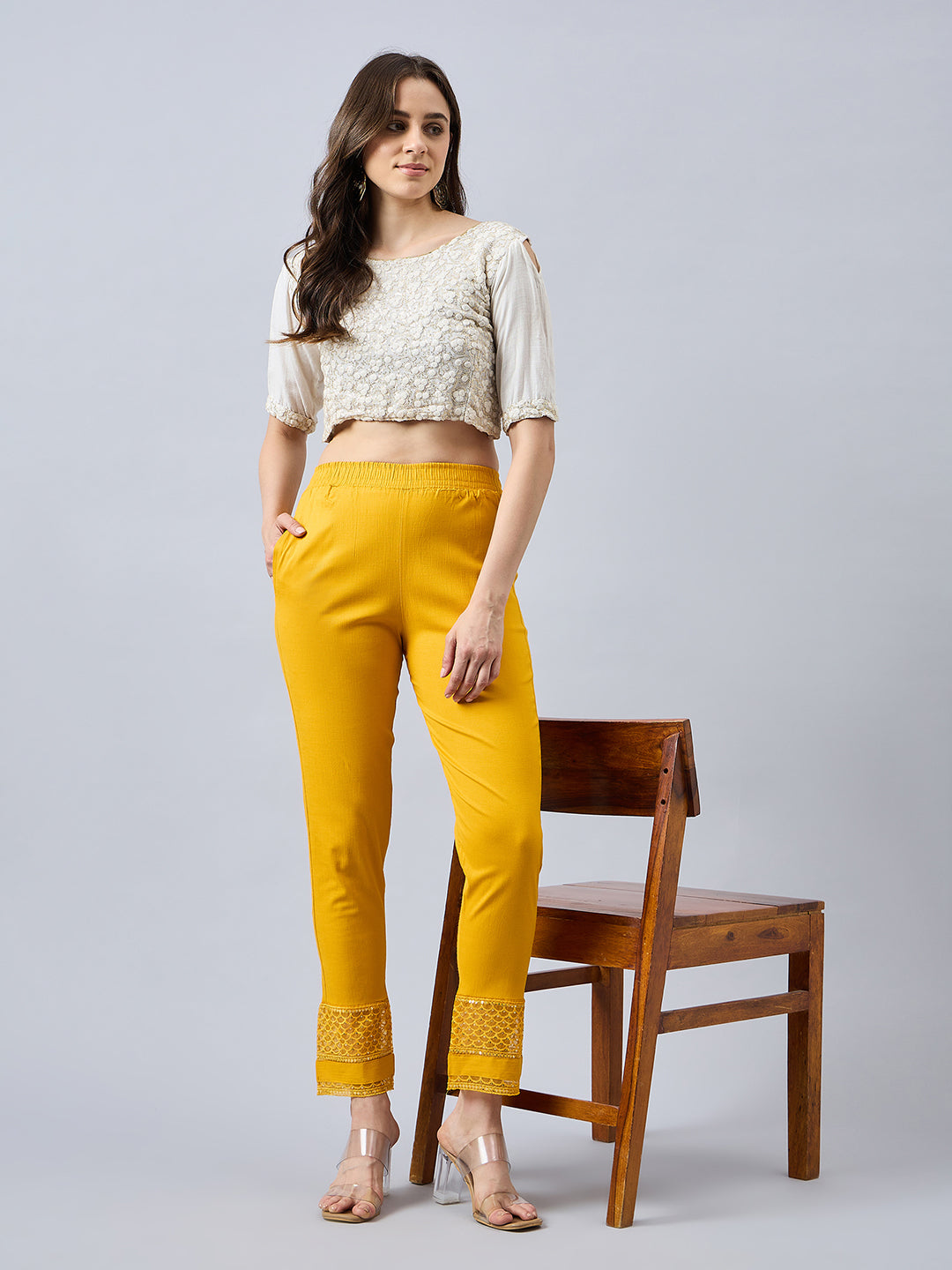 Mustard Sequin Lace Pants