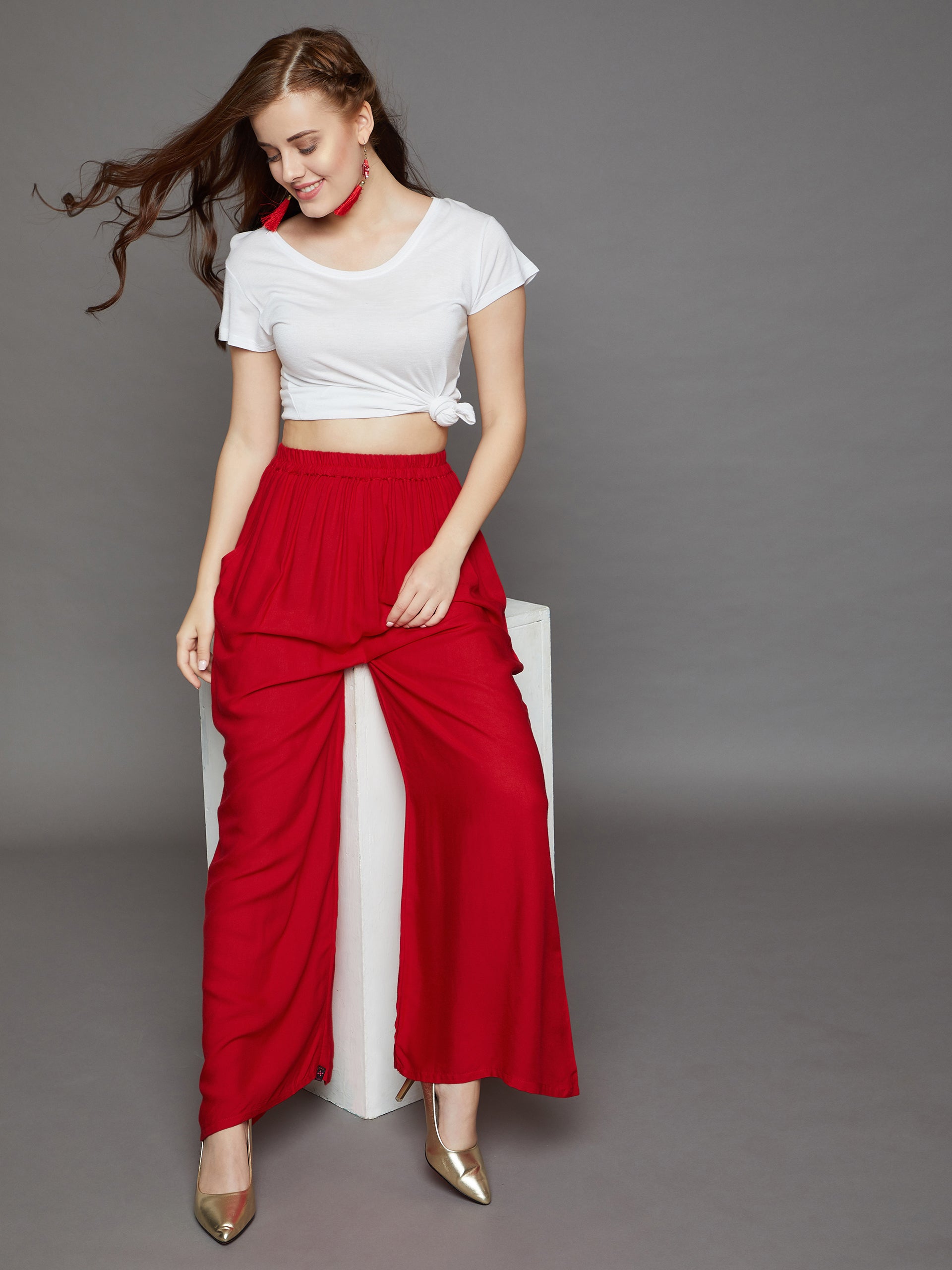 Red Plain Rayon Palazzo