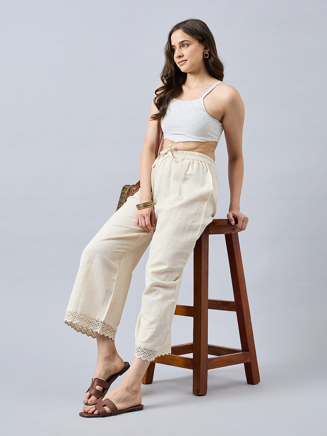 Cotton Palazzo With Lace Detailing