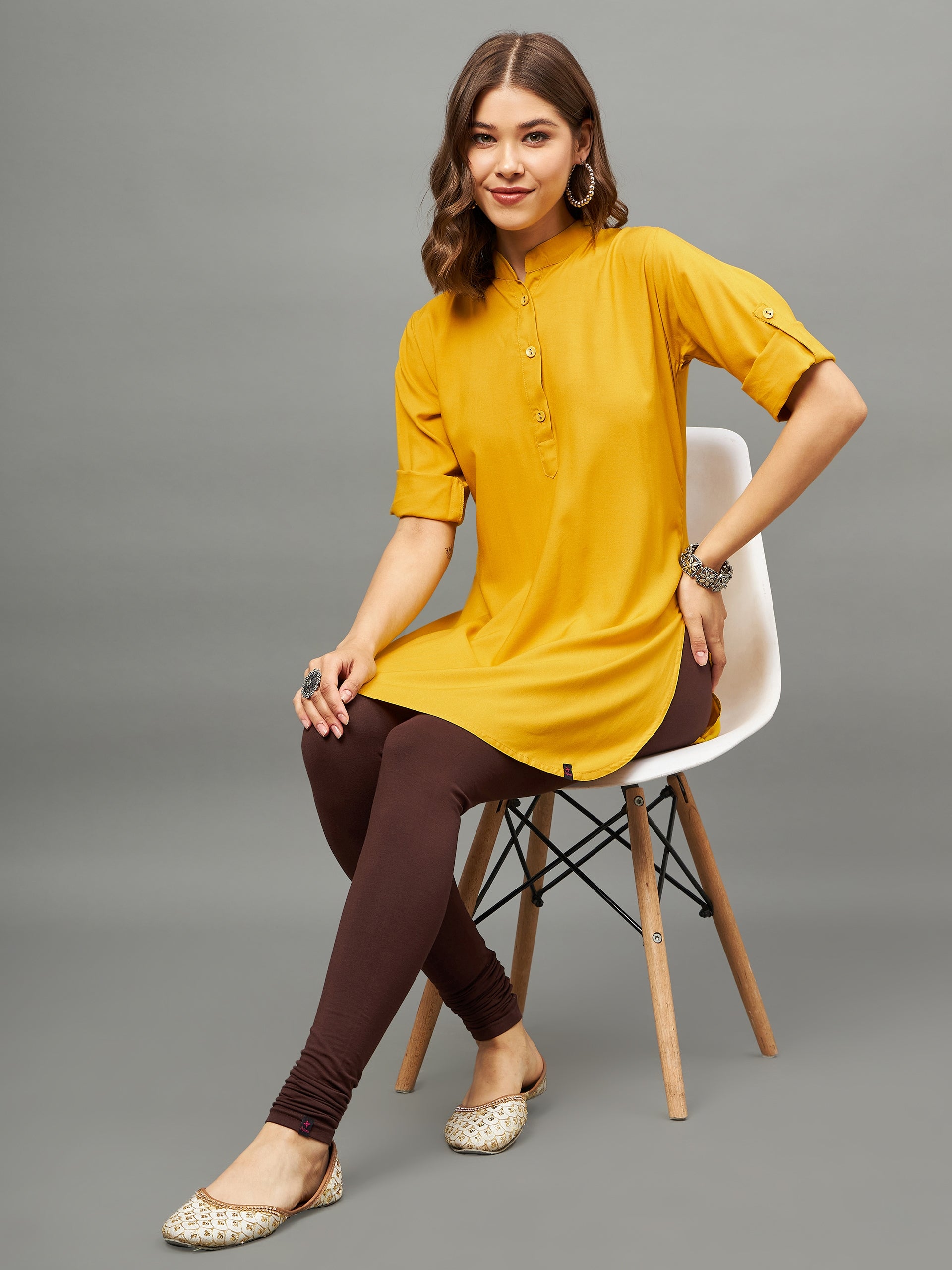 Bottle Green Solid Coloured Short Kurti - 32" Length