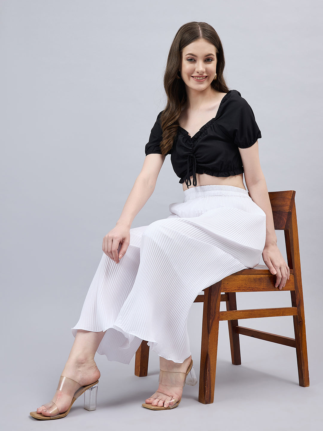 White Pleated Chiffon Palazzo