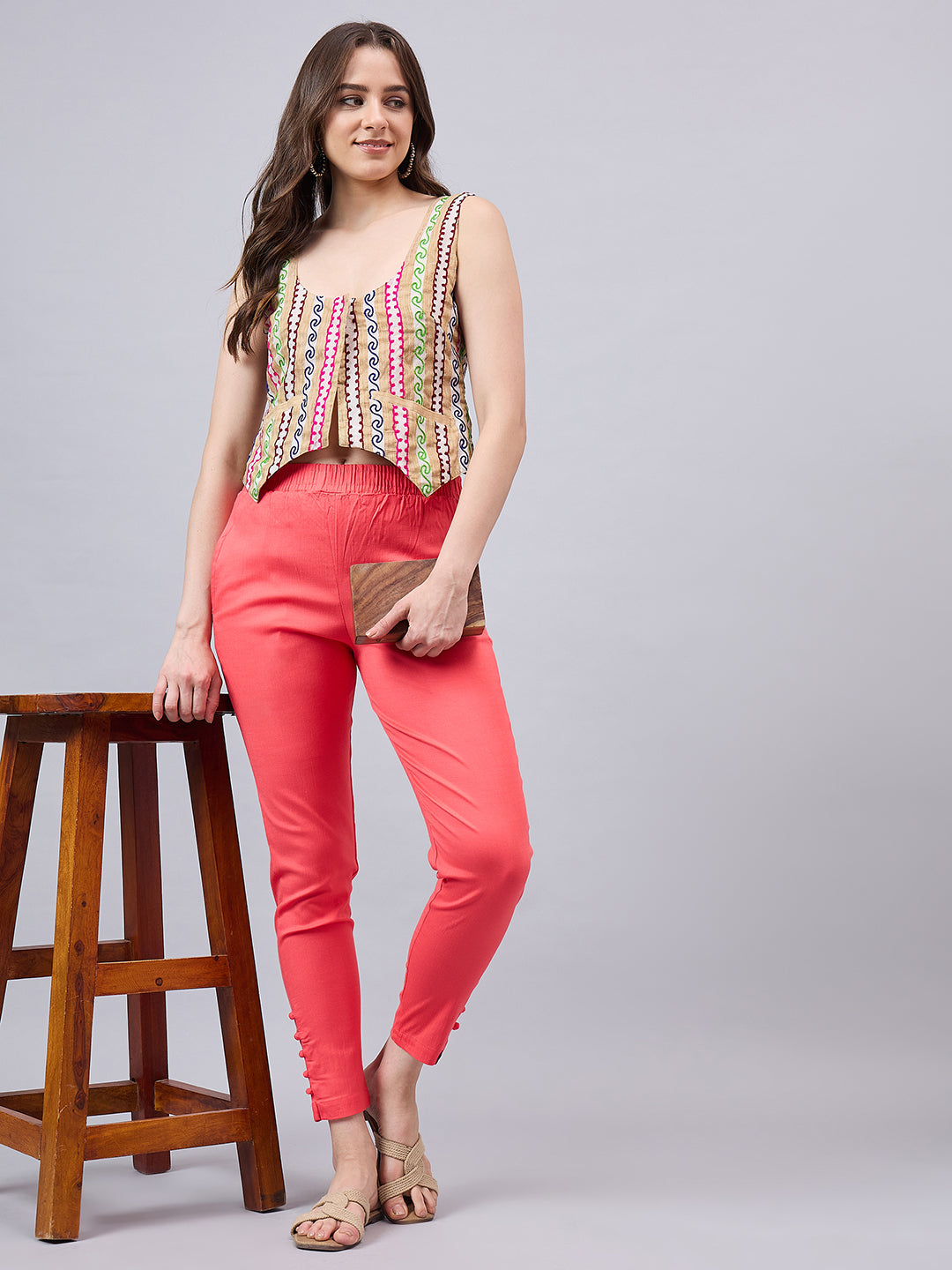 Peach Regular Fit Potli Pants
