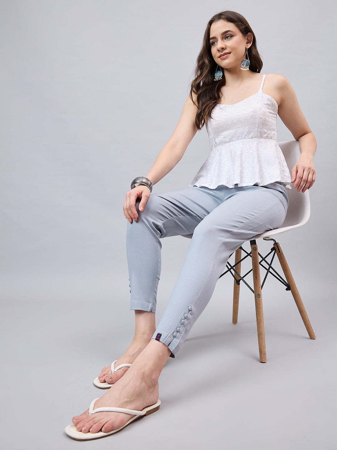Light Grey Regular Fit Potli Pants